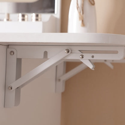 US Local Vanity Desk With Lighted Mirror & Power Outlet, Makeup Vanity Desk With Drawers And Large Storage Cabinet For Bedroom, 3 Lighting Modes Adjustable Brightness, Storage Stool, White