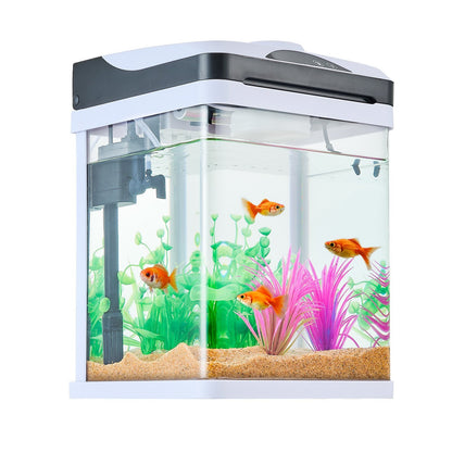 US Local 2 Gallon Fish Tank Aquarium LED Smart Square Clear Glass 7 Color Self Cleaning
