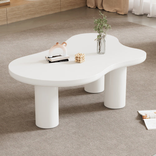 UK Local Irregular White Painted Coffee Table, Cloud Shaped Coffee Table Tea Table End Table, Modern Coffee Table With 3 Legs, For Living Room Furniture, 107x66x40.5 Cm