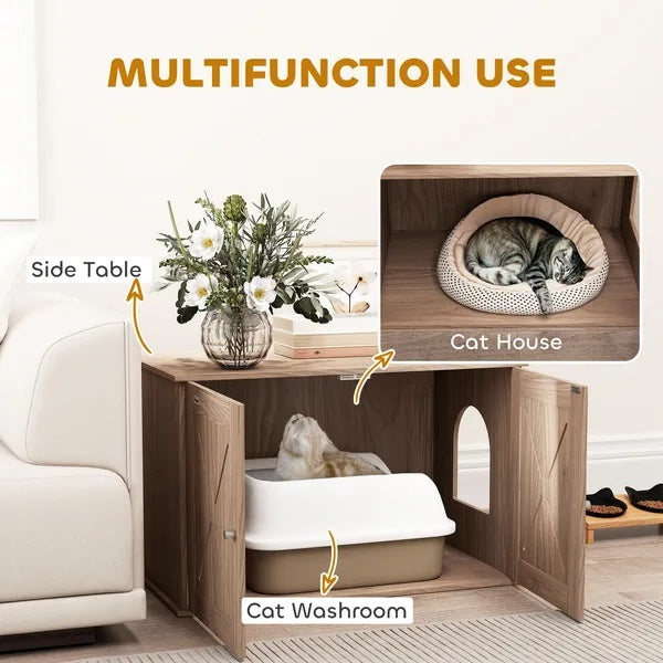 US Local Hidden Cat Litter Box Enclosure With Ventilated Door, Cat Hole, Cat Washroom, Indoor Cat House, Walnut
