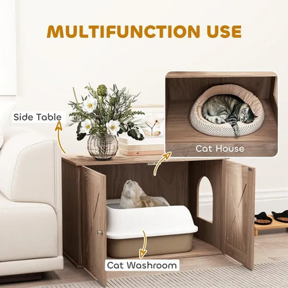 US Local Hidden Cat Litter Box Enclosure With Ventilated Door, Cat Hole, Cat Washroom, Indoor Cat House, Walnut