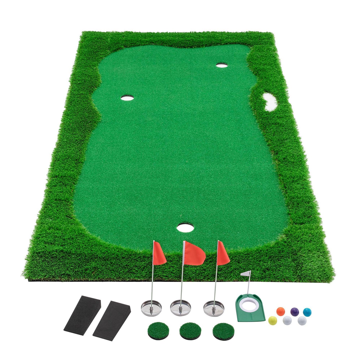 US Local 10x5 FT Golf Putting Green, Golf Training Mat With High-quality Turf, 3 Holes, 3 Flags And Cups For Indoor Outdoor