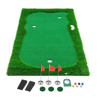 US Local 10x5 FT Golf Putting Green, Golf Training Mat With High-quality Turf, 3 Holes, 3 Flags And Cups For Indoor Outdoor