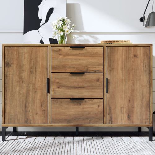 UK Local Sideboard Cabinet For Living Room, Chest Of Drawers With With 2 Doors And 3 Drawers, Adjustable Shelf, Dark Oak, 40D X 120W X 76H Centimetres