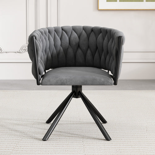 UK Local Velvet Dining Chair, Single Light Luxury Living Room Bedroom Swivel Chair, Leisure Swivel Chair With Four Metal Support Legs, Gray
