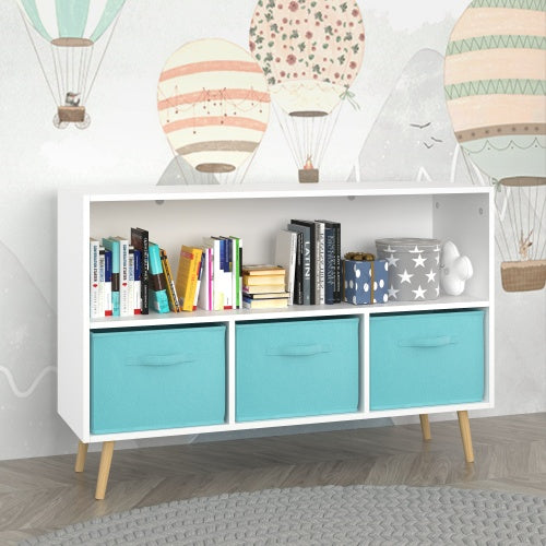 US Local Fiberboard Children's Bookshelf With Foldable Fabric Drawers