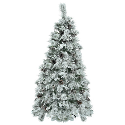 US Local 6FT Pre-Lit Spruce Snow Flocked Christmas Tree With Pine Cones, Artificial Xmas Tree With 403 Branch Tips,Mixed PE  PVC Branches, 250 Multi-Color LED Lights, 11 Flashing Modes, Holiday Decor