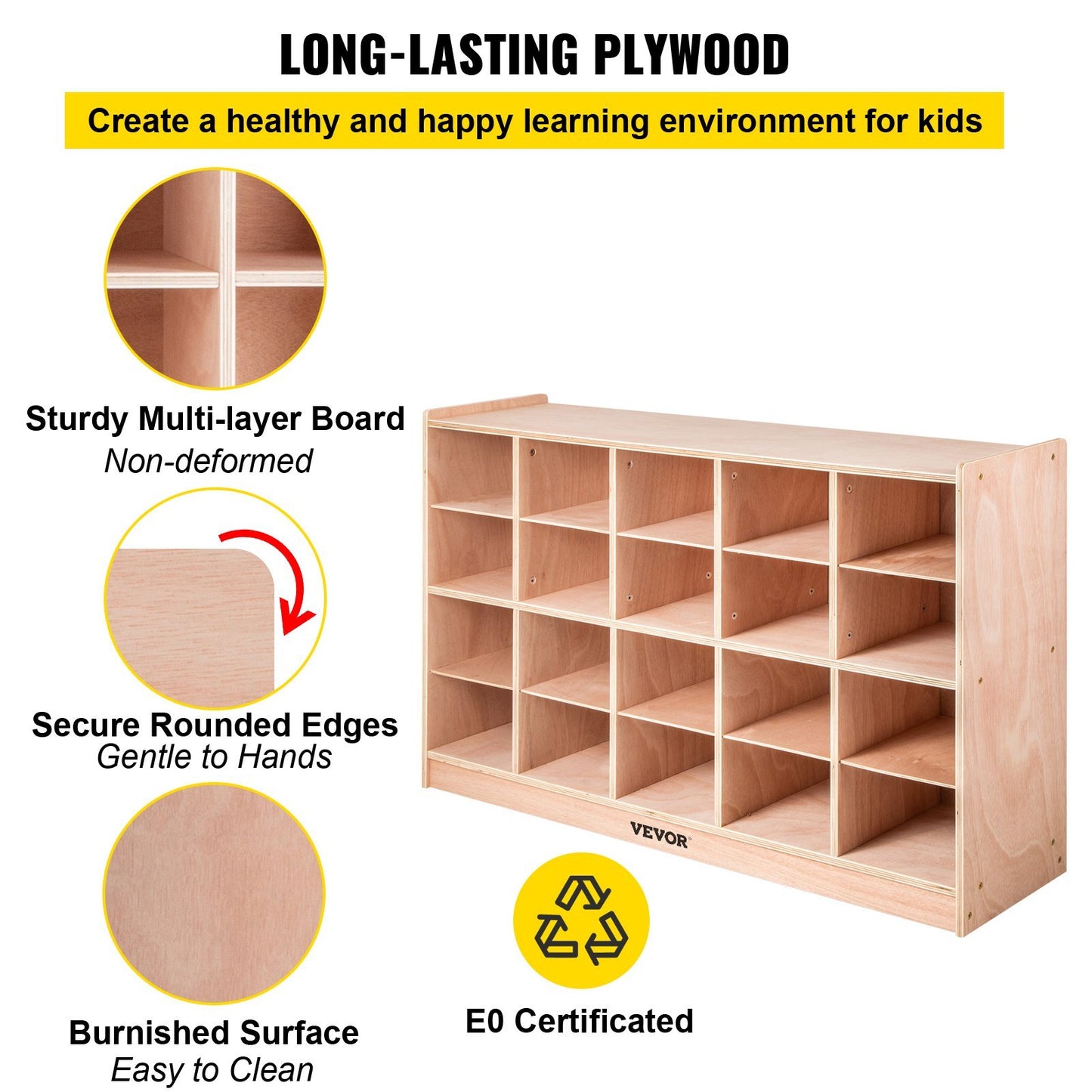 US Local VEVOR Cubby Wooden Storage Unit 20 Cubby Storage Unit Classroom 30 Inch High Plywood Wooden Cubbies For Classroom