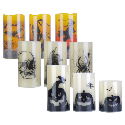 US Local 3 Pack Halloween Flameless Candle Lamp With Timer Setting Battery Operated Warm Orange Light Candles For Halloween Party Decoration