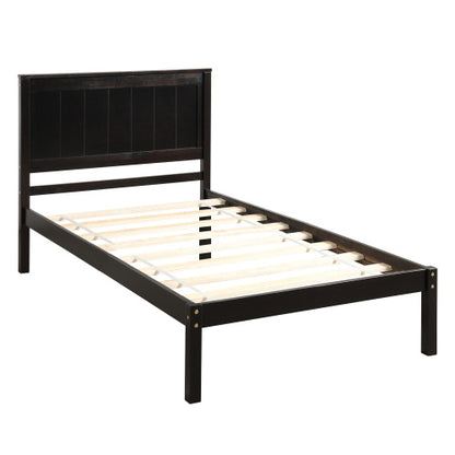 US Local Platform Bed Frame With Headboard, Wood Slat Support, No Box Spring Needed,Twin, Espresso