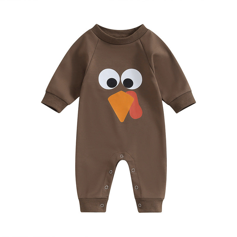Baby Thanksgiving Boys Girls Cute Jumpsuit Cartoon Printed Long-sleeved Autumn Jumpsuit