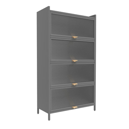 US Local Metal Standing Storage Cabinet, 4 Level Storage With Fluted Flip Doors, Suit For Kitchen, Living Room, Bedroom, Bathroom