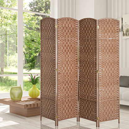 US Local 6FT Tall 4-Panel Wicker Weave Room Divider, Folding Privacy Screen, Portable Partition For Bedroom & Home Office, Natural