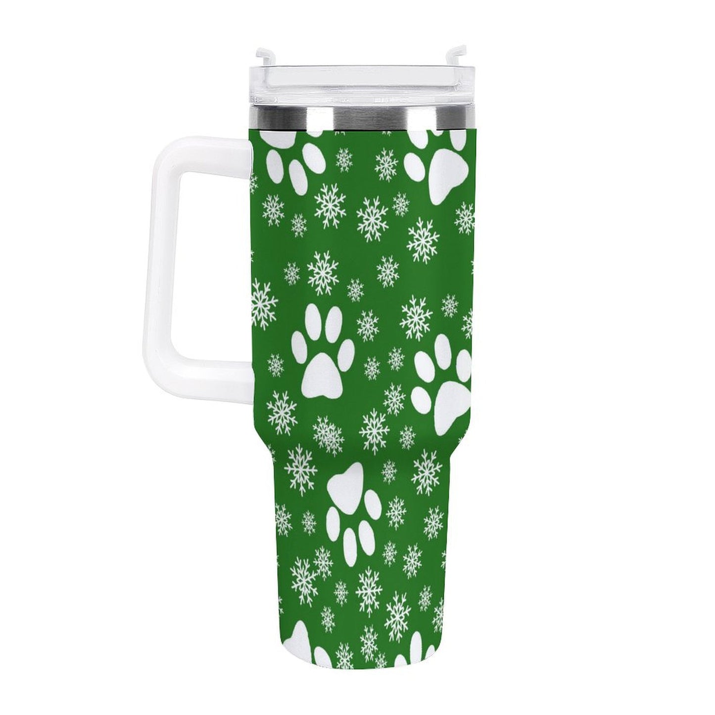PHDT00312 POD US Local Tumbler 40 oz Large Capacity Car Cup Christmas Snowflakes Cats Dogs Paws Snowflakes Green