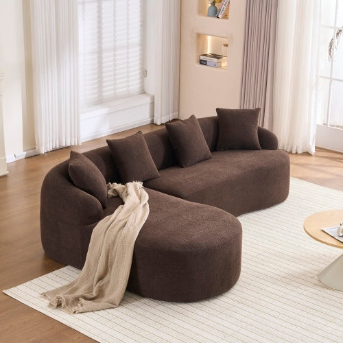 US Local LY-022 Full Compression Sponge L-Shape Sectional Sofa, Brown Modular Chaise Chenille Couch, 30D High-Density For Apartment Living Room, 900 Lbs.