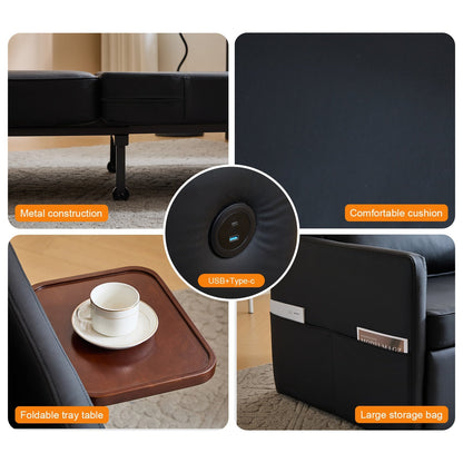 US Local Adult Sleeper Chair Bed, 3-in-1 Convertible Sofa Chair Bed Pull-out Sofa Bed, Convenient Folding Tray Table With USB And Type-C Charging Ports For Living Room