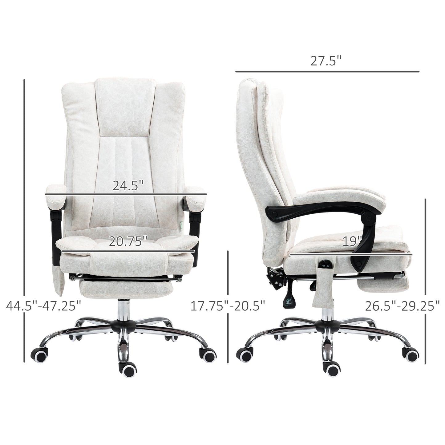 US Local Massage Office Chair With 6 Points And Heat, Reclining Computer Chair With Adjustable Height And Footrest, White