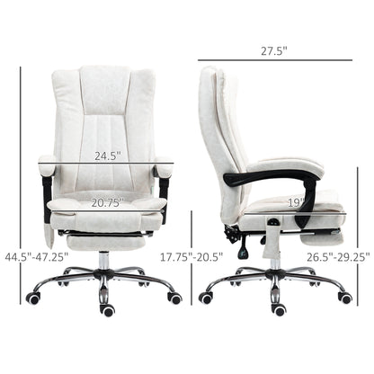 US Local Massage Office Chair With 6 Points And Heat, Reclining Computer Chair With Adjustable Height And Footrest, White