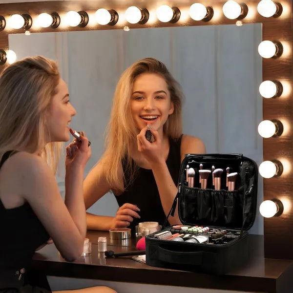 US Local Travel Cosmetic Bag, Women's Portable Cosmetic Case, Professional Cosmetic Storage Box With Adjustable Dividers, Can Store Makeup Brushes, Toiletries, Jewelry, Digital Accessories, Etc