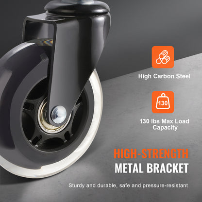 US Local VEVOR Office Chair Wheels, Set Of 5, 3 Inch Caster Wheels Replacement For Hardwood Floors And Carpet, Heavy Duty Computer Gaming Desk Casters With 130 Lbs Load Capacity, Universal Fit For Most Chairs