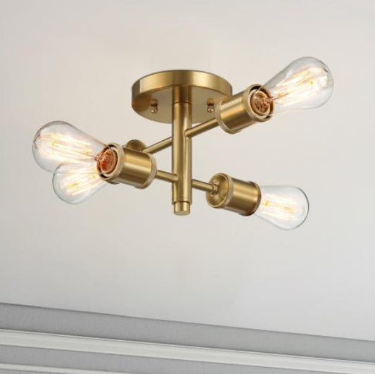 US Local Ephemeral Four Lights Semi Flush Mount Retro Hallway Kitchen Bedroom Living Room Ceiling Pendant 11 W X 6.5 H