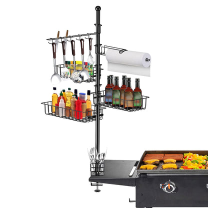 US Local 1Pc Griddle Caddy With Paper Towel Holder Hook Baskets BBQ Accessories Storage Rack Vertical Standing BBQ Organizer Grill Utensil Storage Fit For Blackstone Griddle