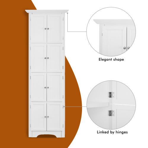 US Local High Storage Cabinet With Door And 4 Shelves, Suitable For Living Room, Kitchen, Office, Bedroom, Bathroom, Modern Style, White