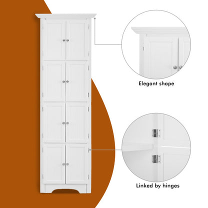 US Local High Storage Cabinet With Door And 4 Shelves, Suitable For Living Room, Kitchen, Office, Bedroom, Bathroom, Modern Style, White