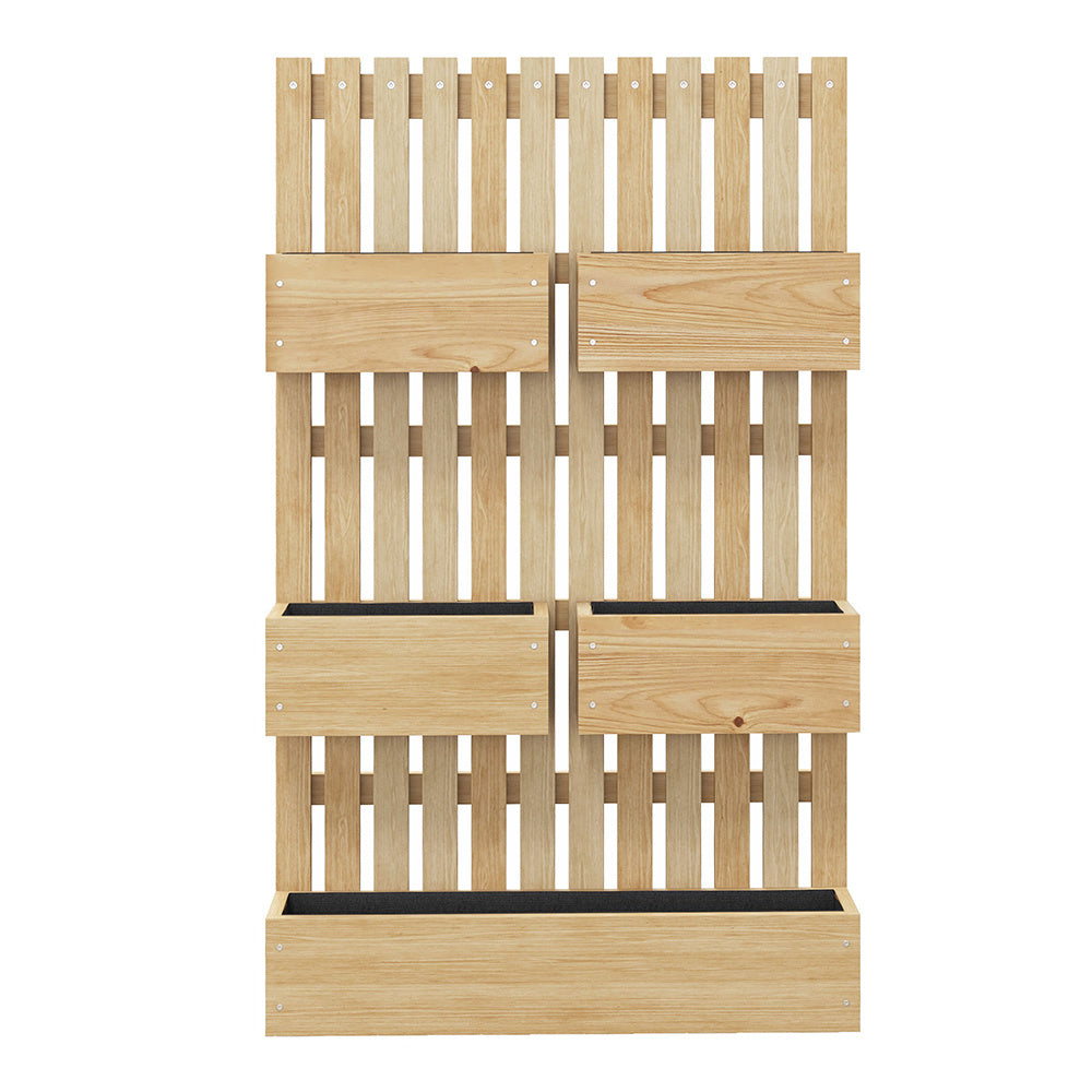 US Local 5 Box Raised Garden Bed Trellis For Climbing Plants, Wall-Mounted Wood Planters Drainage Holes, Natural