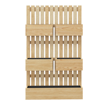 US Local 5 Box Raised Garden Bed Trellis For Climbing Plants, Wall-Mounted Wood Planters Drainage Holes, Natural