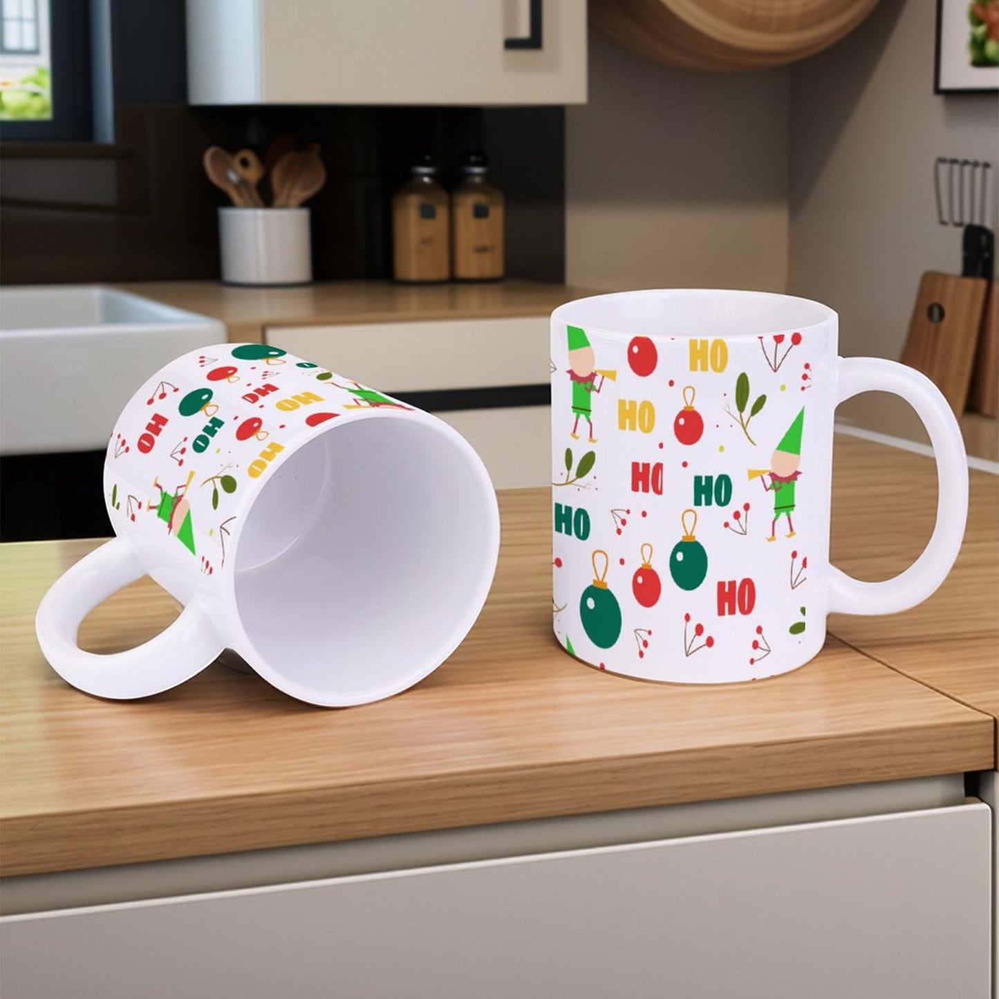 POD US Local White mug with full print, Christmas Elf Green 0071