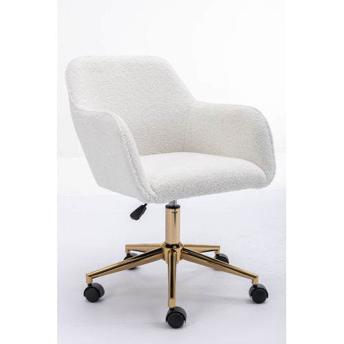 UK Local New Teddy Fabric Material Adjustable Height Swivel Home Office Chair For Indoor Office With Gold Legs,White