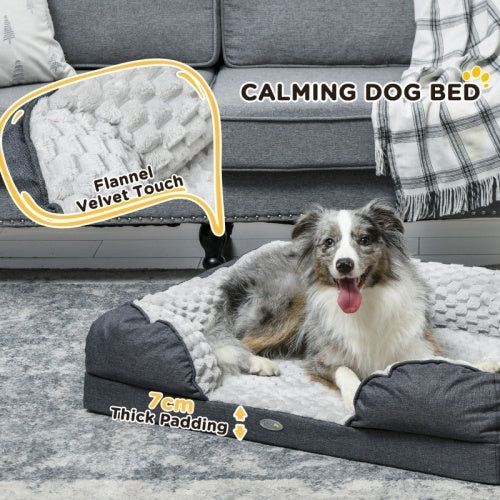 UK Local PawHut Calming Dog Bed Pet Mattress W Removable Cover, Anti-Slip Bottom, For Medium Dogs, 90L X 69W X 21Hcm - Charcoal Grey