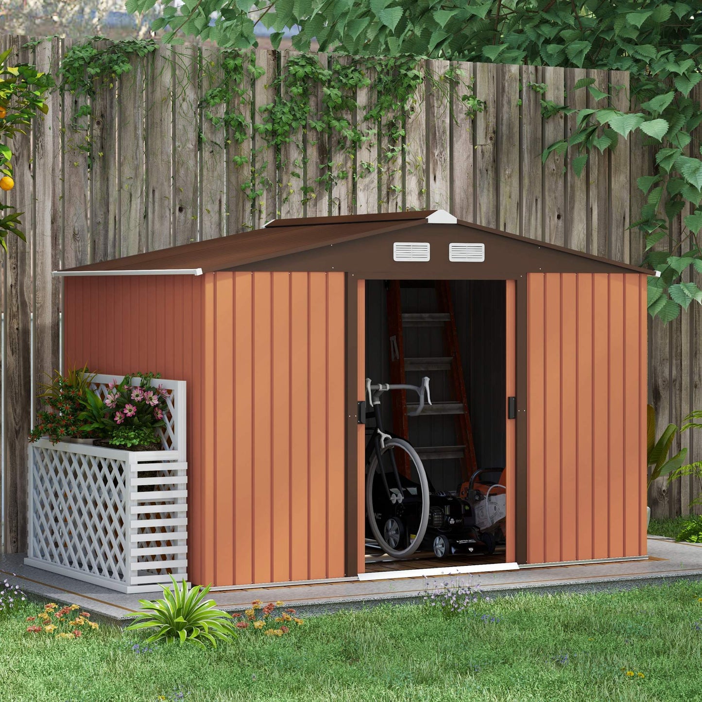 US Local Outdoor Tool Shed 9  X 6 Tool Storage Shed With Foundation Kit For  Patio Lawn Yellow