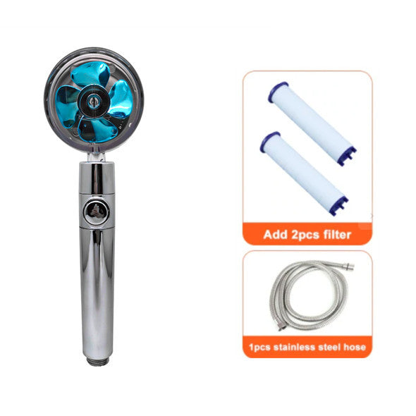 US Local Shower Head Water Saving Flow 360 Degrees Rotating With Small Fan ABS Rain High Pressure Spray Nozzle Bathroom Accessories