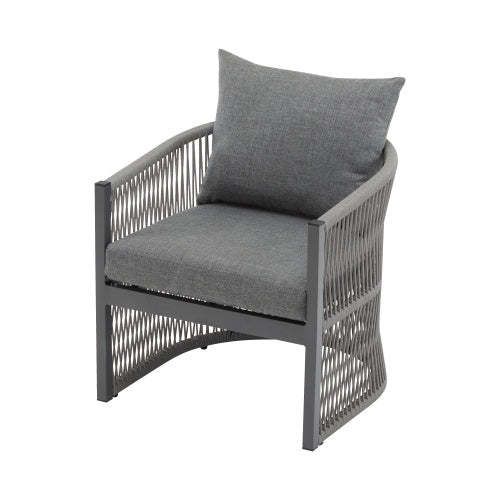 US Local Modern Gray Curved Aluminum Lounge Chair With Stylish Rope-Weave Design And Cushioned Comfort, Perfect For Outdoor Living