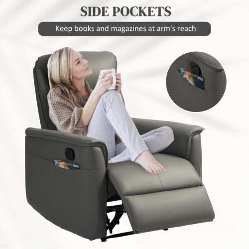 UK Local HOMCOM Recliner Armchair With Thick Padded Spring Cushion, Microfibre Manual Reclining Chair With Adjustable Leg Rest, Side Pockets For Living Room, Bedroom, Light Grey