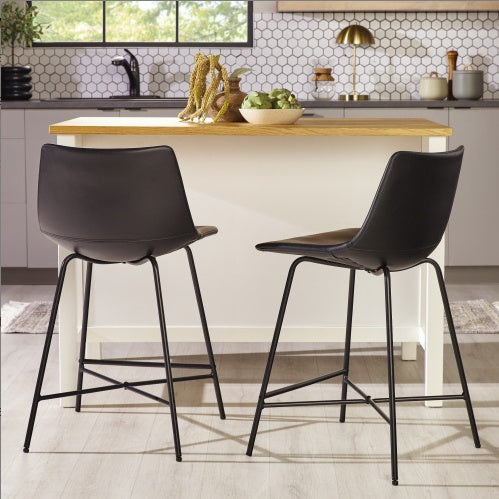 US Local Modern Upholstered Counter Stool With Metal X Base, Set Of 2, Black