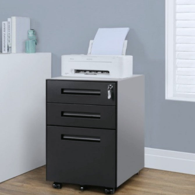 UK Local 3 Drawer Steel Metal Filing Cabinet With Embedded Handle And Lock Black