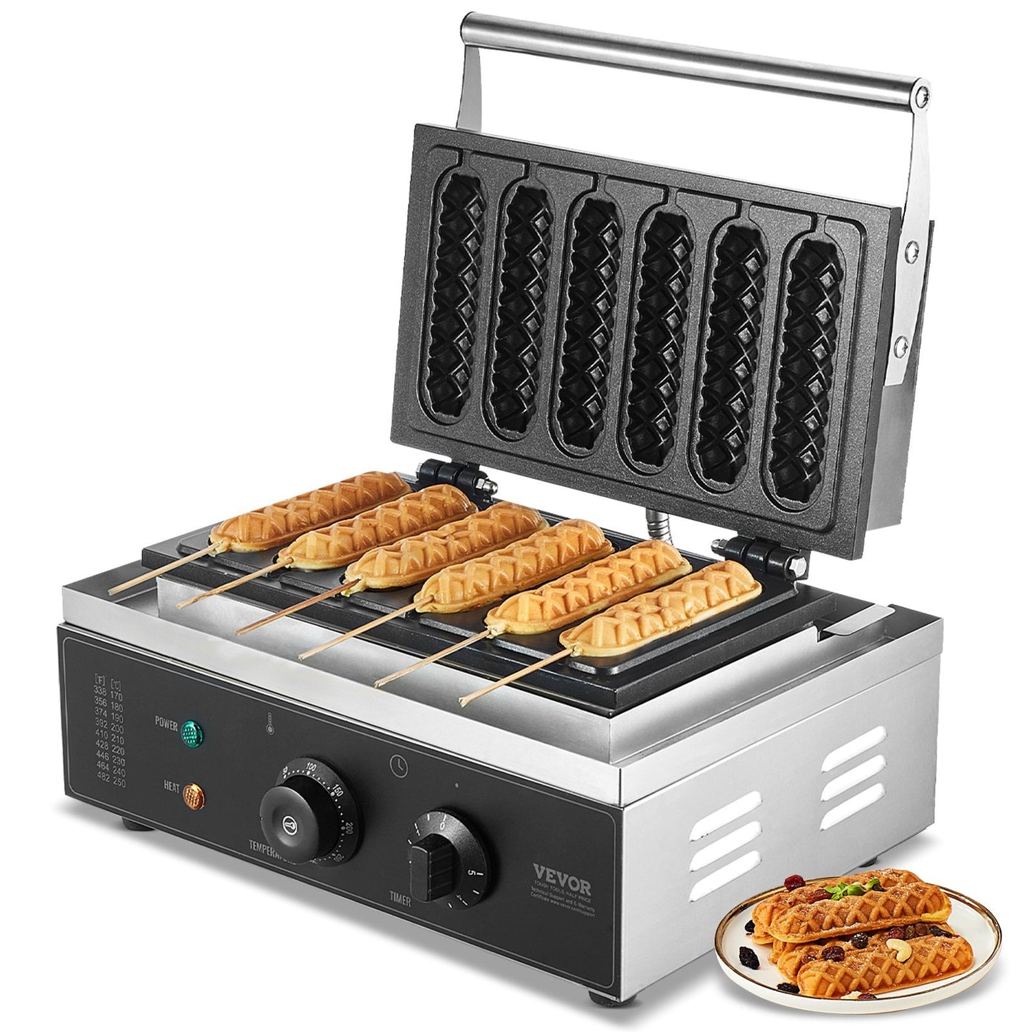 US Local 6PCS Commercial Waffle Stick Maker Waffle Baker Hot Dog Waffle Iron 1500W