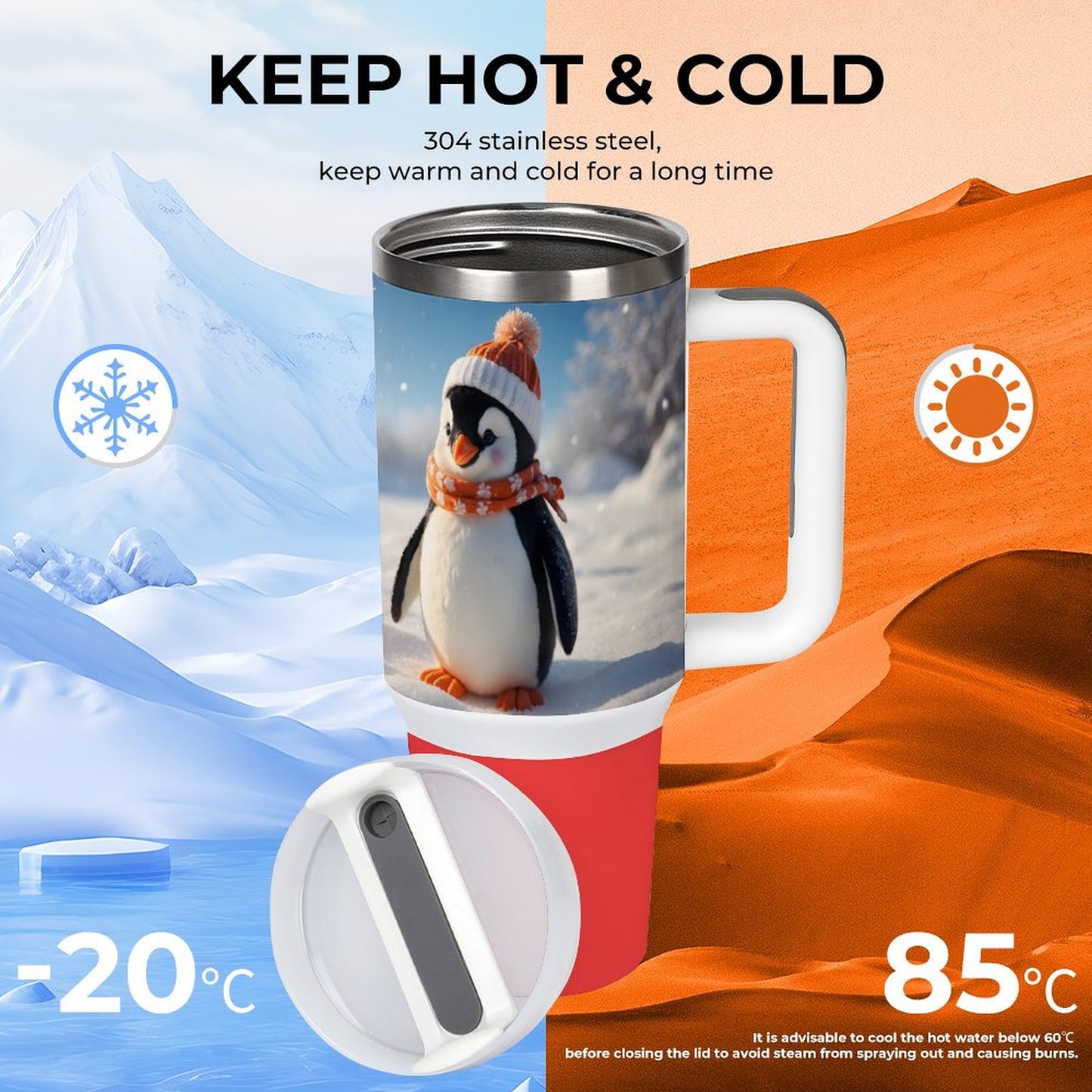 USA Local Large Capacity Car Cup Xmas Penguin_7 Red 40oz