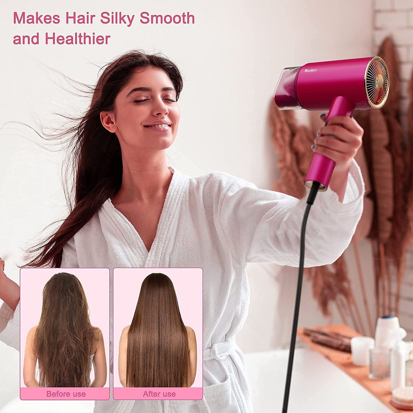 USA Local Water Ionic Hair Dryer, 1800W Blow Dryer With Magnetic Nozzle 2 Speed And 3 Heat Settings Powerful Low Noise Fast Drying Travel Hair Dryer For Home Travel