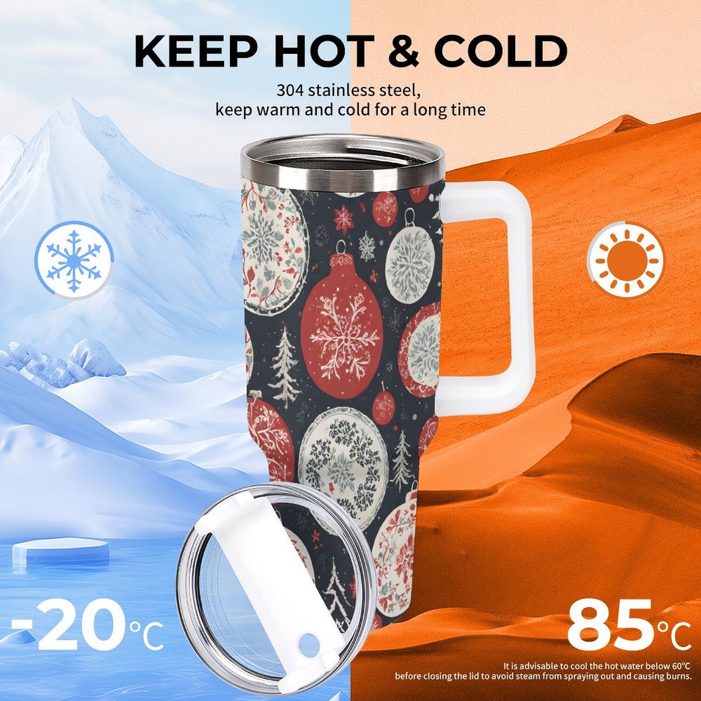 PHDT00332 POD US Local Tumbler 40 oz Large Capacity Car Cup Christmas, Colored Balls