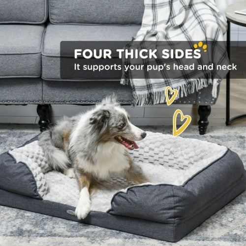 UK Local PawHut Calming Dog Bed Pet Mattress W Removable Cover, Anti-Slip Bottom, For Medium Dogs, 90L X 69W X 21Hcm - Charcoal Grey