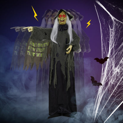 US Local 6ft Eye Red Light Vibration Witch Sound Voice Control, Standing Guiding Witch, Battery Model - Batteries Not Included, Halloween Standing Decoration