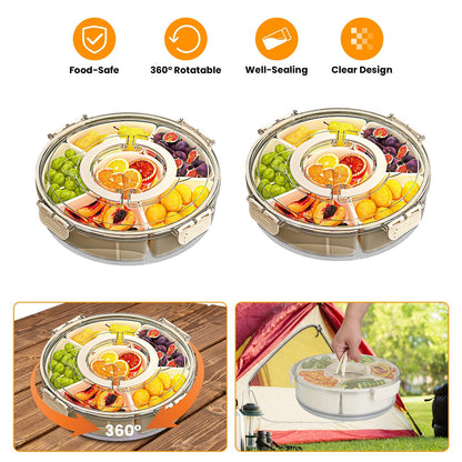 US Local 2Pcs Divided Serving Tray With Lid And Handle 360 Degree Rotatable Snack Box Container With 6 Dividers Clear Portable Snack Platters For Fruit Candy Nut Snack Perfect For Party Picnic S