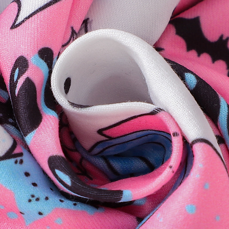 3pcs Toddler Girl's Halloween Dress Skull Ghost Bats Print Stretch Long Sleeve A-line Dresses