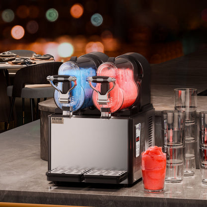 US Local Commercial Slushy Machine, 3LX2 Tank Slush Drink Maker, Drink Machine With Temperature Preservation, Stainless Steel Home Slush Drink Machine With Automatic Clean, Black