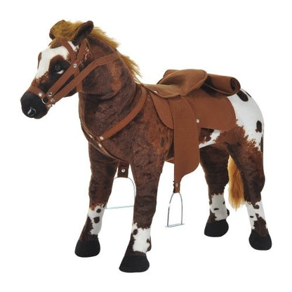 US Local Qaba Sound-Making Ride On Horse For Toddlers 3-5, With Neighing And Galloping Sound, Stuffed Animal Horse Toy For Kids With Padding, Soft Feel, Brown