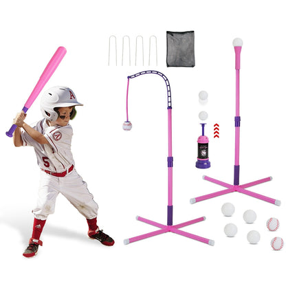 US Local 1Set 3 In 1 Baseball Toy Set For 3 To 5Years Old Kids And Toddlers Includes Tee Ball Stand Hanging Tee Automatic Ball Launcher With Adjustable Height For Indoor Outdoor Play Perfect Gift